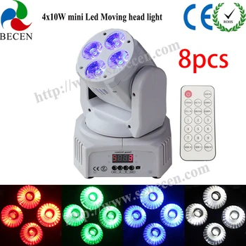 

8pcs 4x10W 4in1 rgbw mini led moving head lightled wash moving light with for party wedding