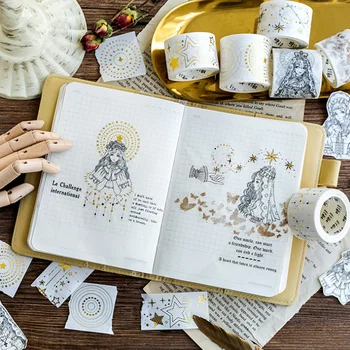 

1 Pcs Lovely DIY Cartoon Paper Washi Masking Tapes Golden String Dream Decorative Adhesive Tape Stickers School Supplies