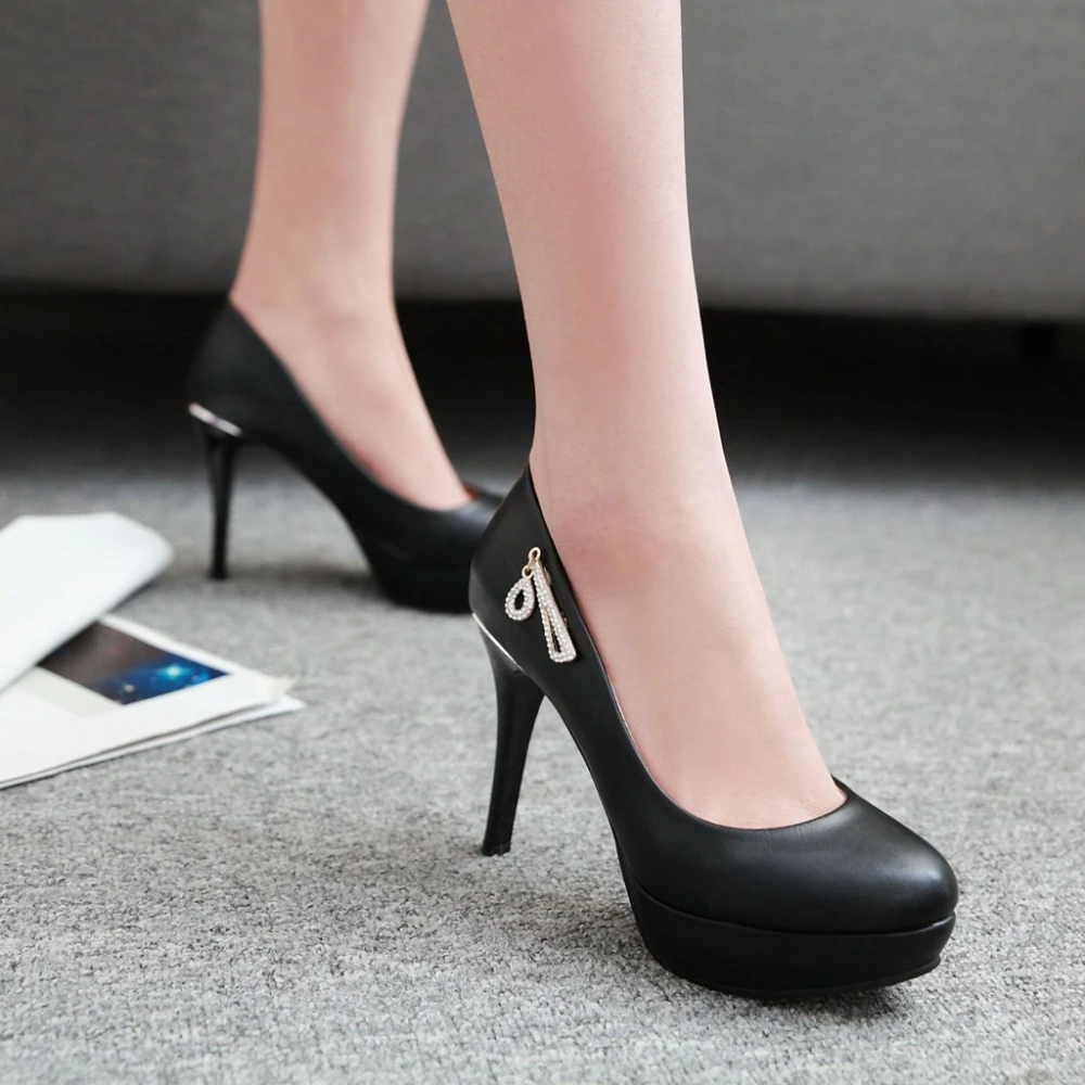 Punta Redonda Tacones De Mujer Cerrados Zapatos De Tacón Alto Con