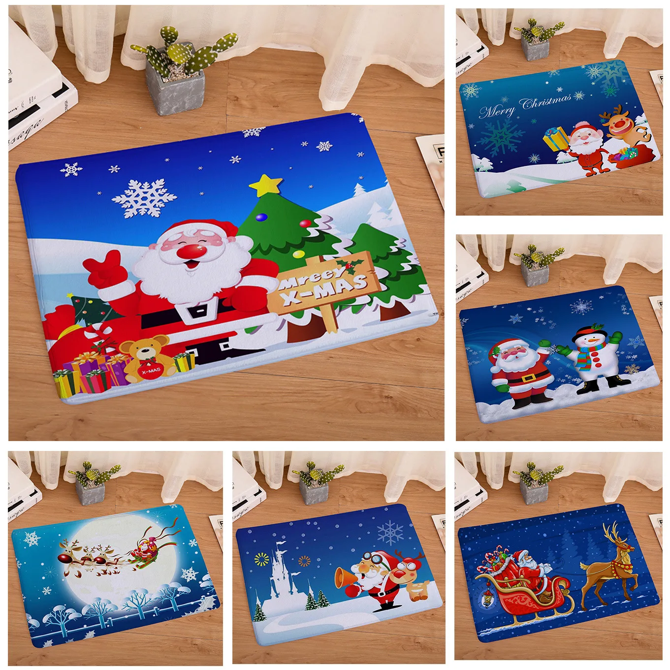 

Flannel Waterproof Welcome Floor Mat Cute Cartoon Christmas Carpet Bedroom Rugs Decorative Stair Mats Home Decor Crafts