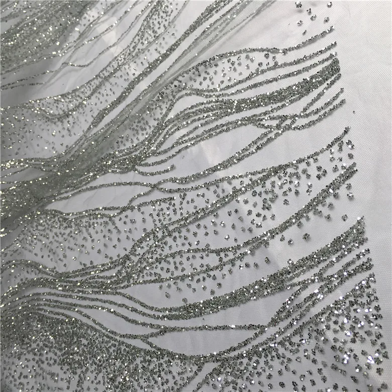 

Water Wave Sparkling Bronzing Ironing Embroidery Gauze Sequin Fabric Etiquette High End Fashion Costume DIY Lace Fabric