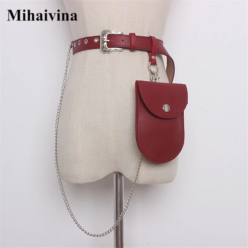 Mihaivina الخصر حزمة النساء الخصر حقيبة حزام جلد أكياس الإناث فاني حزم حزام خصر حقيبة انفصال حزام سلسلة الورك بوم الحقيبة