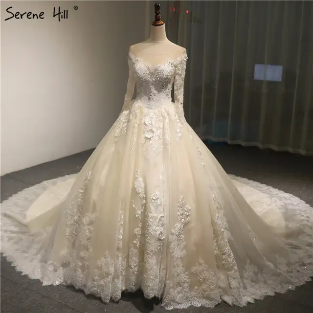 Extreme Luxury Lace Big Train Wedding Dresses 2020 Beading