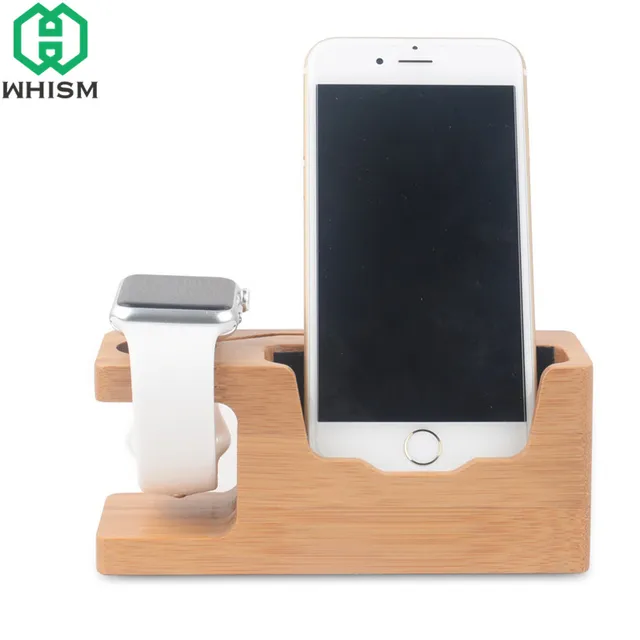 Whism Bamboo Wooden Charger Station Cellphone Organizer Charging Whism Bamboo Wooden Charger Station Cellphone Organizer Charging Dock Mobile Phone Cradle Holder Watch Storage
