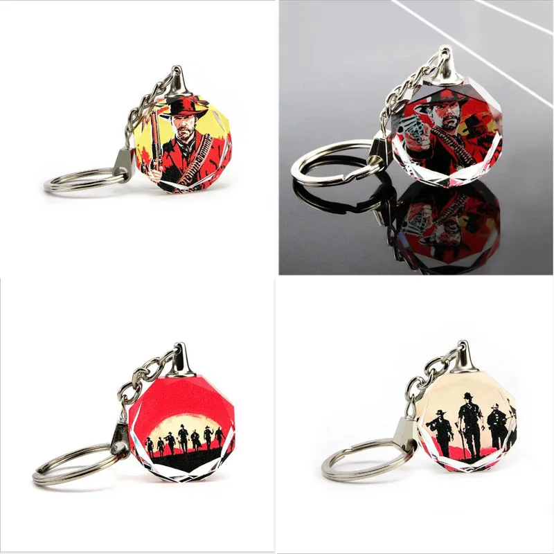 

New Game Red Dead Redemption 2 Keychain Acrylic And Octagonal Crystal Key Jewelry Souvenir