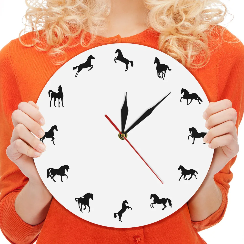 Horse Rider Wall Art Decorative Acrylic Wild Horese Round Wall Clock Animals Decor Gifts