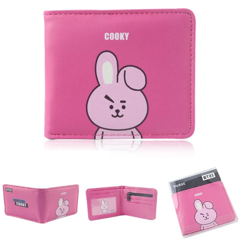 

Short Pink Cooky Wallet BT21 Women Purses Cute Fashion Coin Purse Card Holder Wallets Female Clutch Money Bag PU Leather Wallet