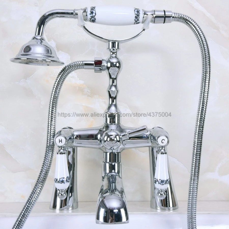 Bathtub Faucets Polished Chrome Bathroom Faucet Mixer Tap Deck Mounted Hand Held Shower Head Kit Shower Faucet Sets Nna114