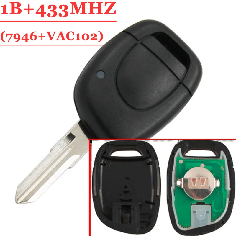 

Free Shipping (1 piece) 1 Button vac102 Remote Key Keyless Fob For Renault Twingo Clio Master KANGO PCF7946 Chip 433Mhz