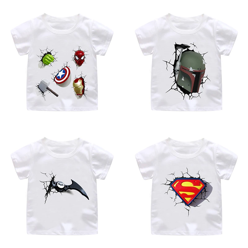 

ZSIIBO Boys Costume Funny Superhero Fissure T-shirt Girls tops Summer Short sleeve O-neck Clothes Children Tees CX6L138