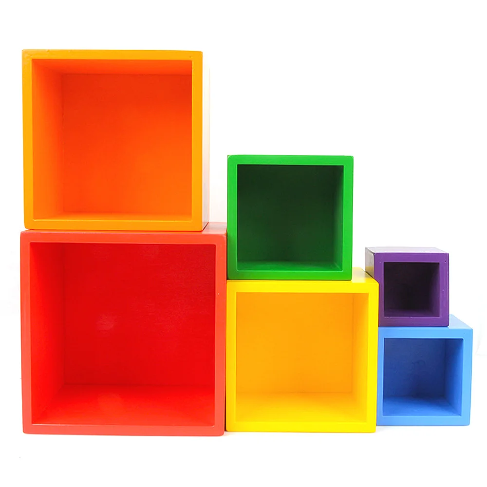 

6Pcs Colorful Wooden Stacking Up Building Blocks Square Cubes Baby Kids Stacking Stack Up Square Box Children Wooden Stack Toys