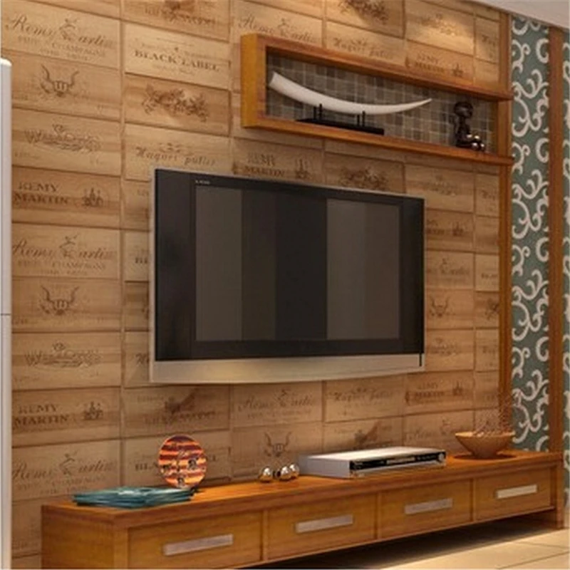 

hot sale quality wood wallpaper wine box plaid zakka wall paper three-dimensional relief papel de parede For Living room R151