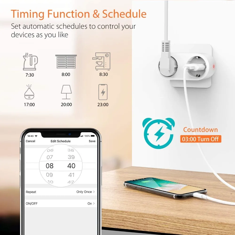 Wi-Fi умная розетка, две розетки ЕС, 16А, версия замера, штекер, таймер для мониторинга энергии, переключатель голосового управления, работает с Alexa Google