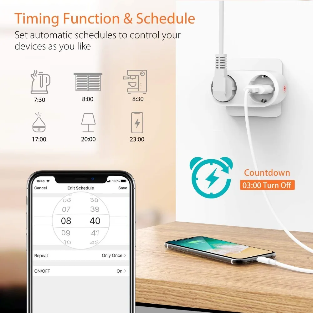 Умная розетка Smart life wifi штепсельная вилка европейского стандарта 16 А две розетки