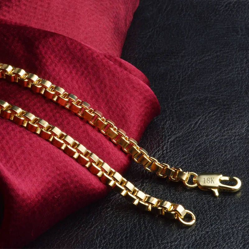 MEEKCAT, высокое качество, Золотая цепочка, ожерелье, горячая мода, ювелирное ожерелье, 18 К, 4 мм, Мужская коробка, цепочка с геометрическими узорами