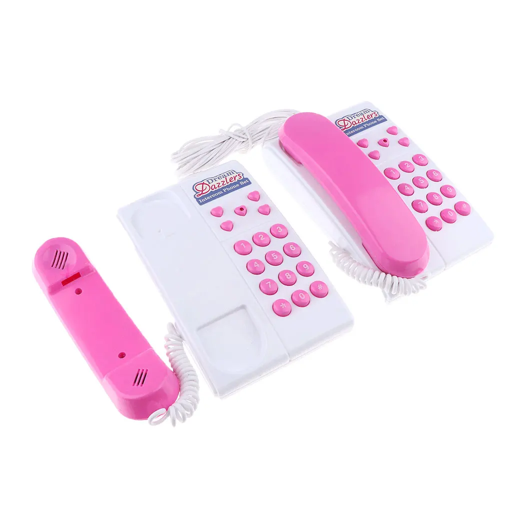 

Wired Intercom Simulation Phone Interactive Toy for Child Gift Pink