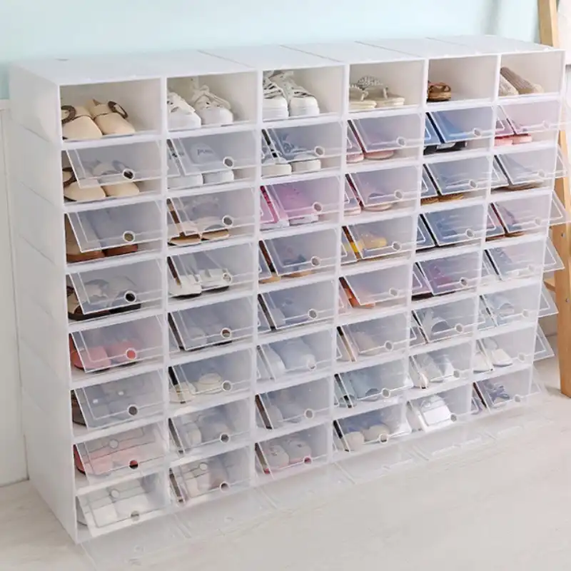 Przezroczysty Z Tworzywa Sztucznego Pudełka Na Buty Do Układania W Stos Składany Diy Buty Szuflady Pojemnik Do Przechowywania Organizatorzy Biały Szuflady Aliexpress