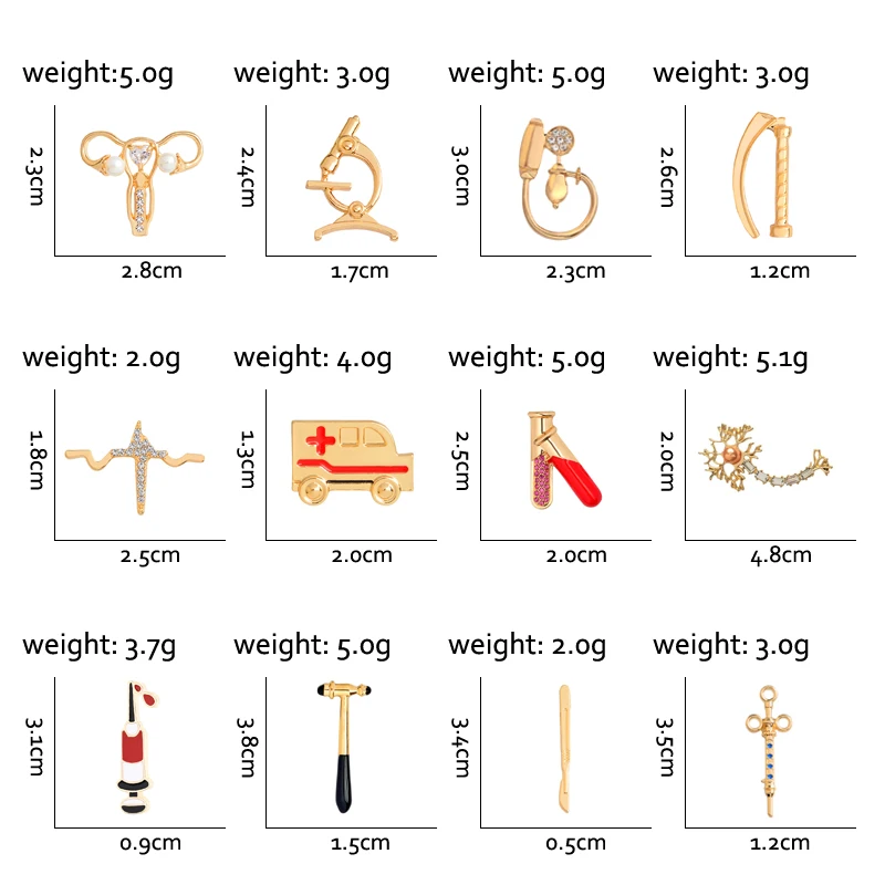 Медицинские украшения зуб микроскоп Ларингоскоп пробирки брошь кадуцея булавка металлические значки Броши серебряные булавки для доктора медсестры