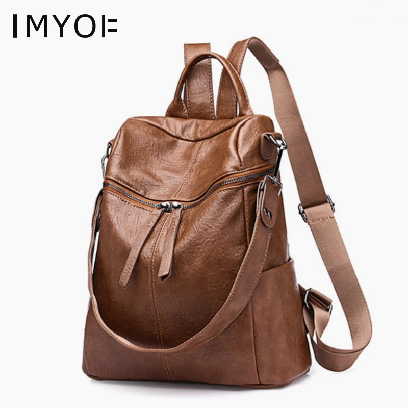 

Vintage Women's Backpacks Large Capacity Soft PU Leather Lady Shoulder Bags Casual Laptop Backpack for Girls Student Schoolbag