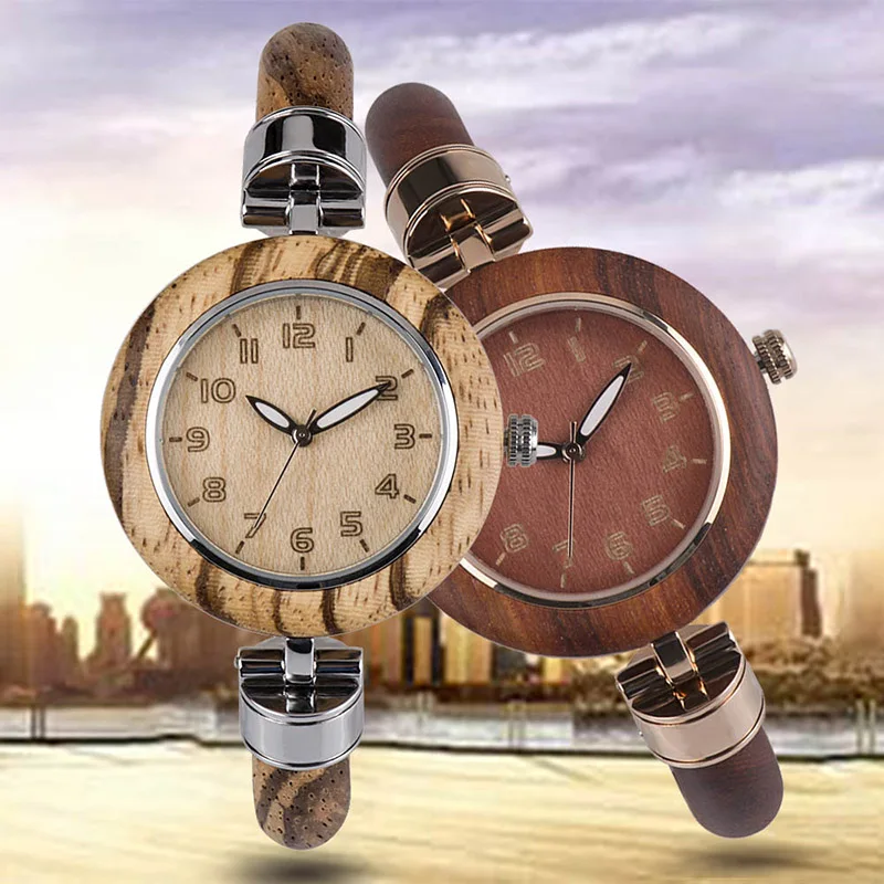 

Luxfacigoo Women Wooden Bracelet Watches Round Dial Analog Quartz Watch Casual Wristwatch TT@88