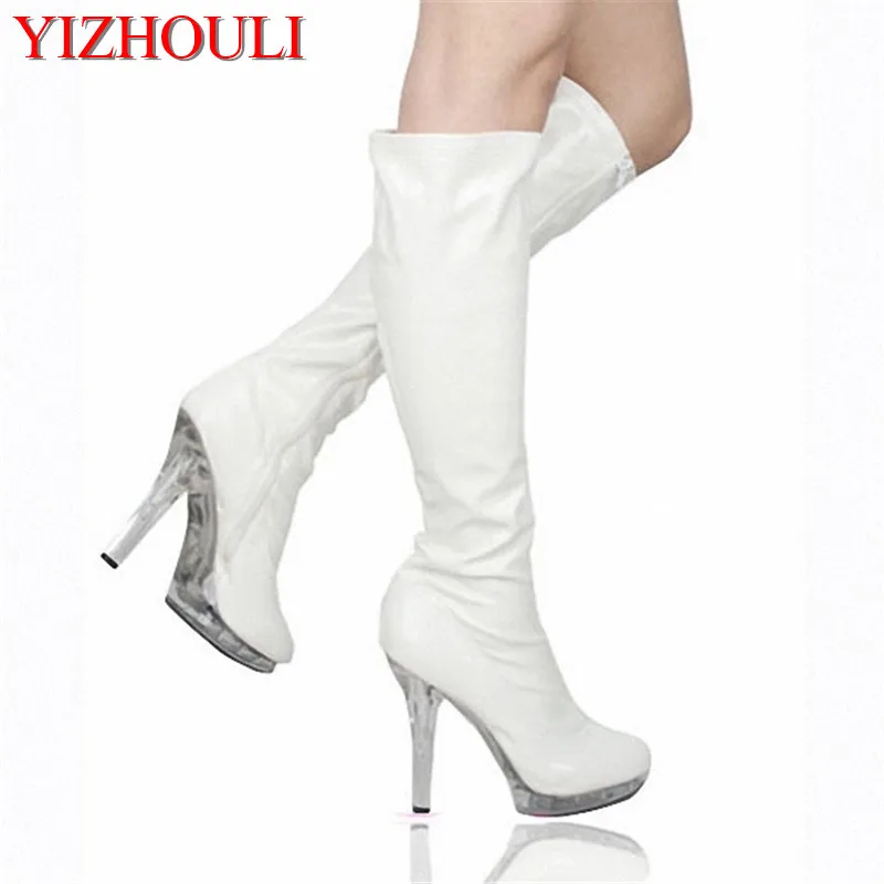 Пикантные ботфорты выше колена на каблуке-шпильке с кристаллами; женские облегающие сапоги; 13 см