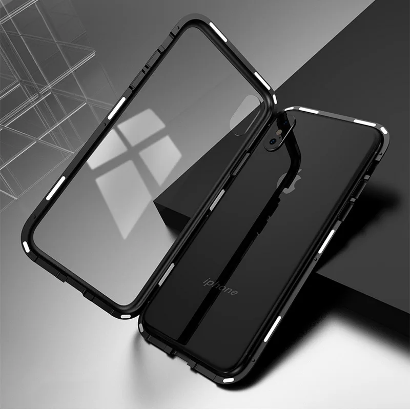 

Fashion Magnetic Attraction Adsorption Case For iPhone X XS 7 8 Plus Hard Frame Tempered Glass Back Cover For iPhone X 6 6S Plus