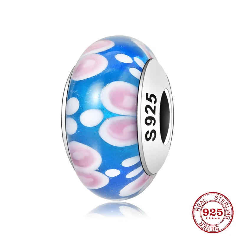 Подлинные 925 пробы Серебристые розовые бусины в форме сердца из муранского стекла подходят к оригинальному браслету Pandora - Цвет: PH0014-2