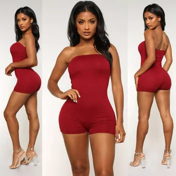 

2019 Women Casual Sleeveless Bodycon Romper Jumpsuit Club Sheath Skinny Solid Shorts New Fashion