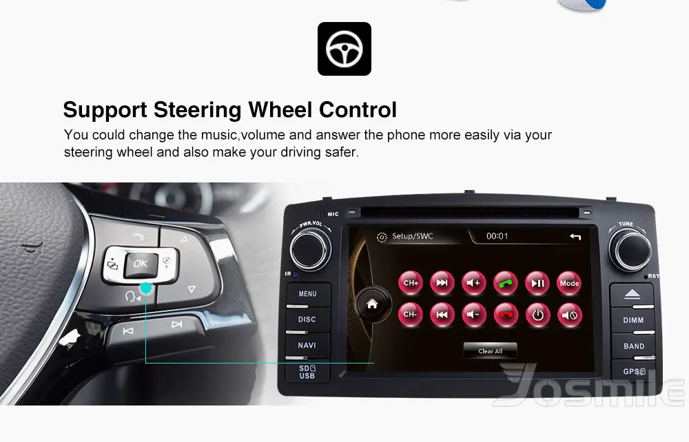 Excellent Josmile 2 Din Car DVD Player For Toyota Corolla E120 BYD F3 2000 2005 2006 Radio Multimedia Head Unit Stereo GPSNavigation Audio 4