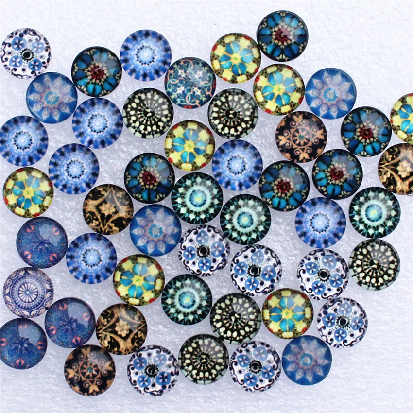 10mm Random Mixed Flowers Round Glass Cabochon Flatback Photo Dome DIY Accessory In Pairs 50pcs/lot K06038