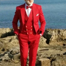 Итальянский Стиль Блейзер красный смокинги двубортный жилет 3 шт. мужские свадебные вечерние костюмы для выпускного вечера костюм джентльмена homme