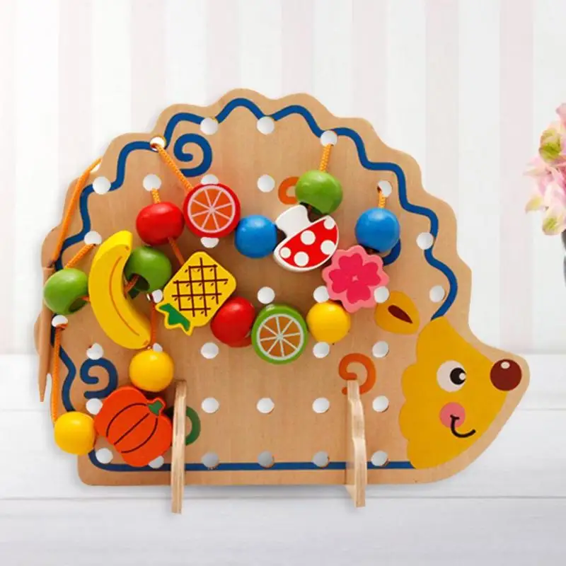 Wooden Fruits Lacing Stringing Beads Toys Hedgehog Fruit String Beads Board Early Learning Education Toys for Kids Gifts