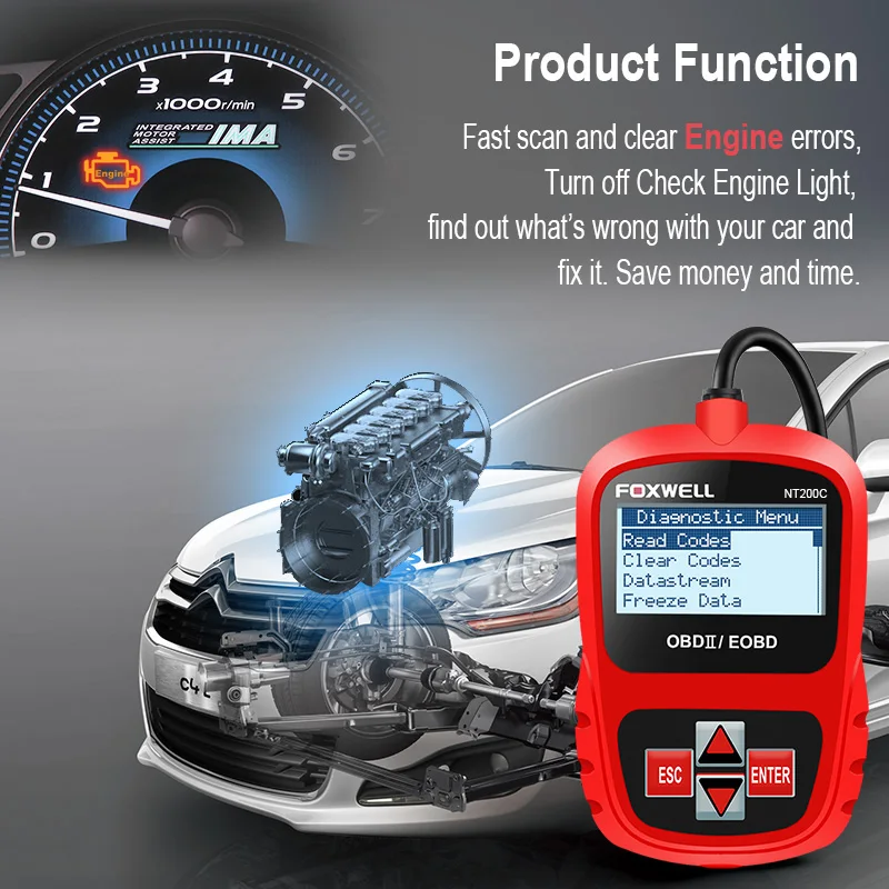 FOXWELL NT200C OBD2 Авто диагностический инструмент в русский OBDII EOBD двигателя проверьте