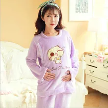 Женская домашняя одежда Пижама с длинными рукавами для Для женщин толще фланель с милым рисунком зима для беременных Костюмы 2 шт./компл
