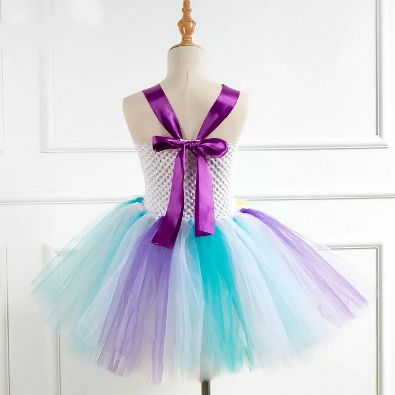 Rainbow Unicorn Pony Tutu Dress with Hair Hoop Princess Flower Girls Party Dress Children Kids Halloween Unicorn Costume 2-10Y