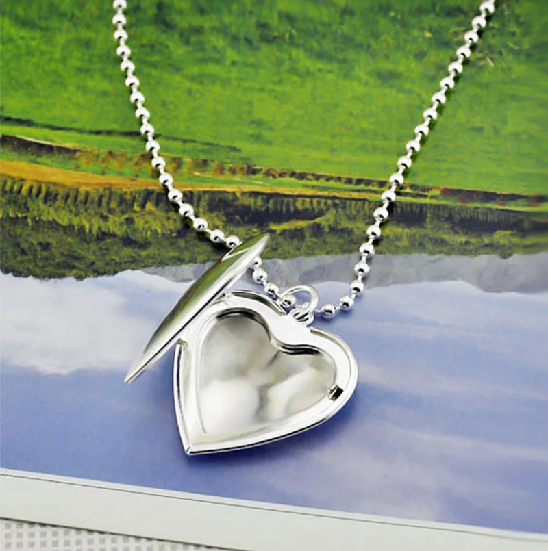 Женское 925 пробы Серебряное ожерелье милая коробка в форме сердца подвеска дизайн может разместить фото кулон ожерелье твердая Серебряная бусина