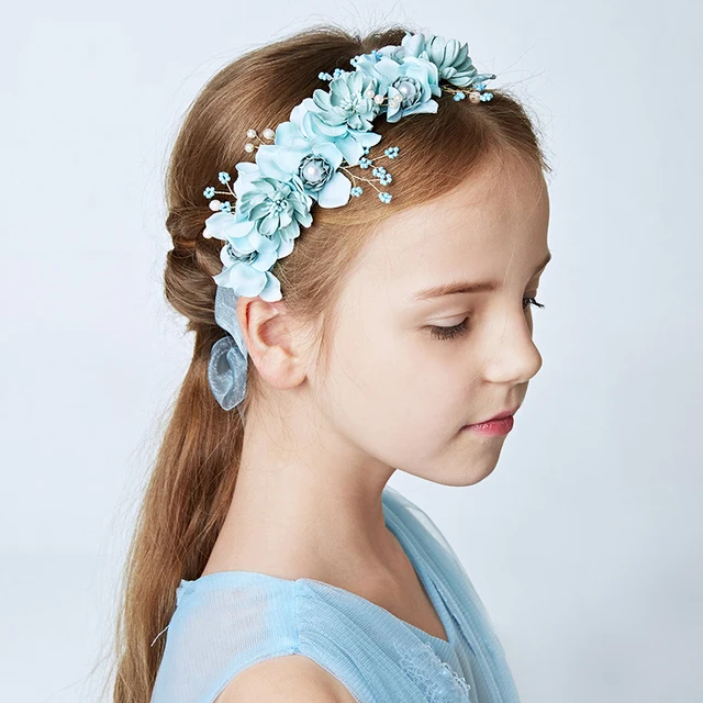 Wedding Bridesmaids Blue Pearl Flower Garland Bridesmaid hairband Head band headband Bracelet