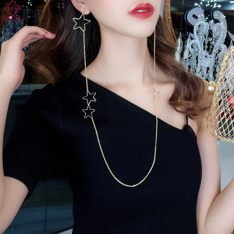 

Unique Star Gold Silver Necklace Earrings Women Fashion Trendy Simple Kpop Big Name Jewelry Set 2019 New Nightclub Bar Earring