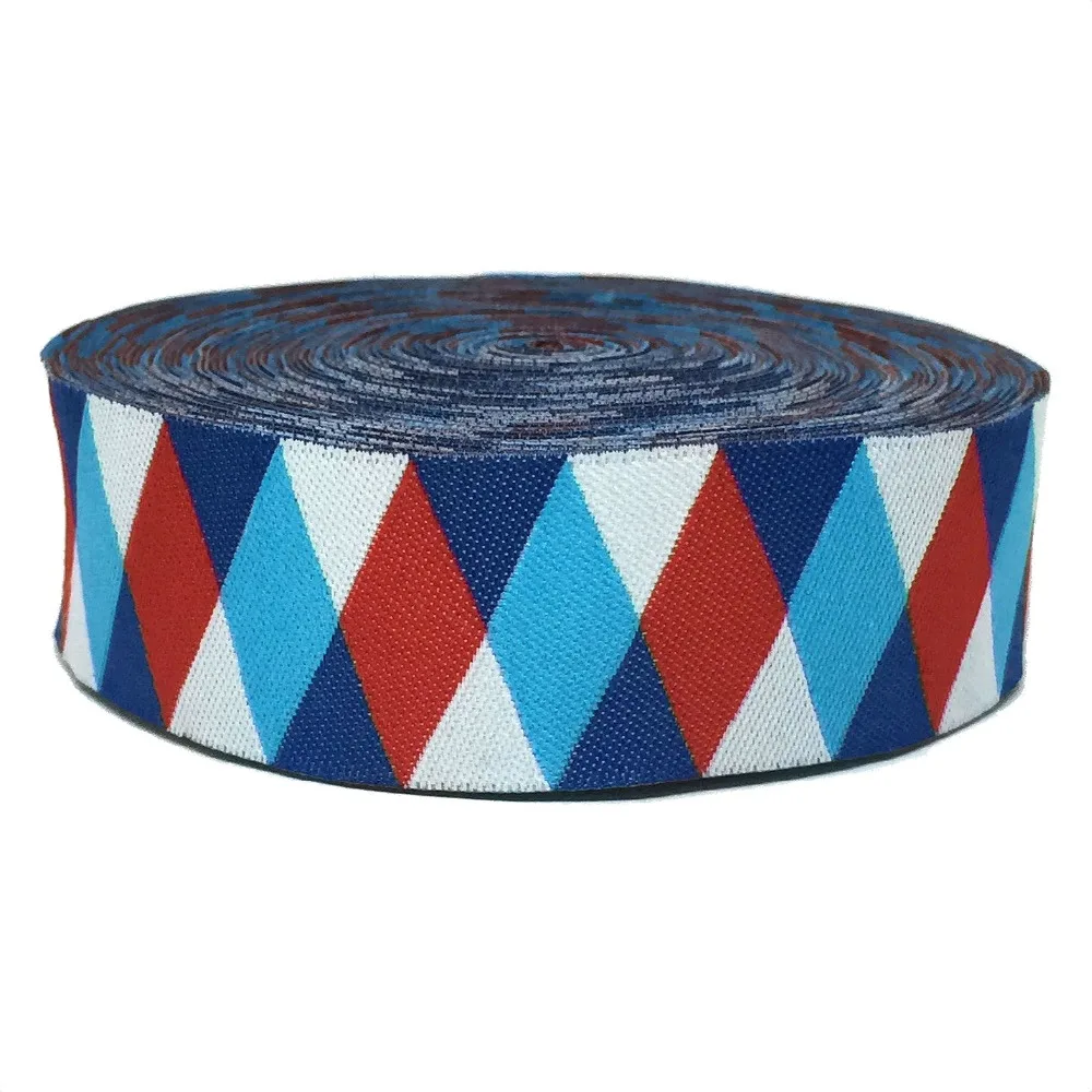 

ZERZEEMOOY 1" 25MM 5YARD 2018 NEW Red And White And Blue Geometry Woven Jacquard Ribbon