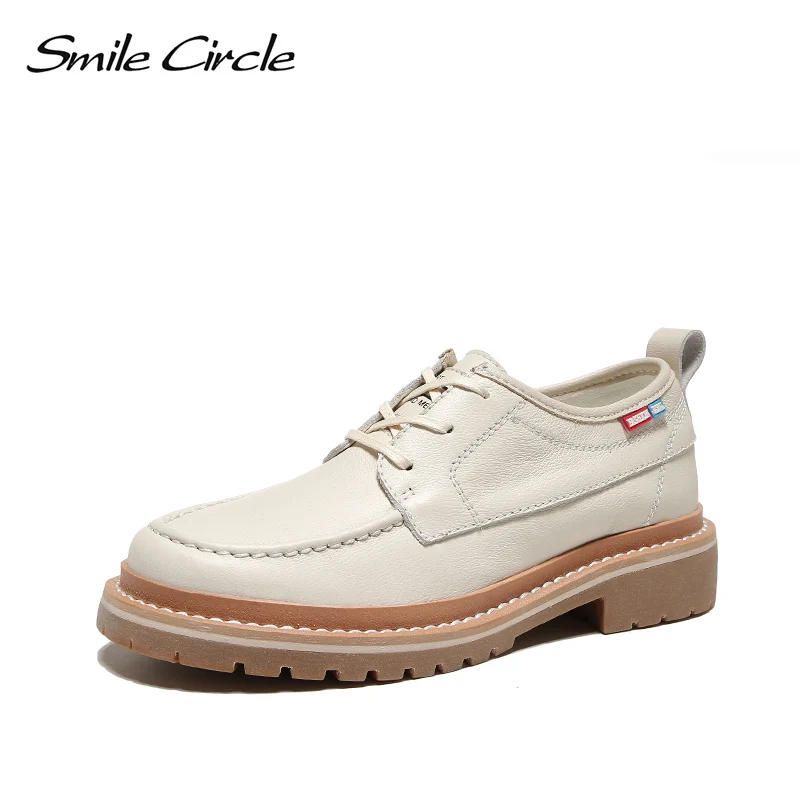 

Smile Circle big size 35-44 Women Sneaker Flat Platform shoes Genuine Leather British style casual outdoor Ladies shoes