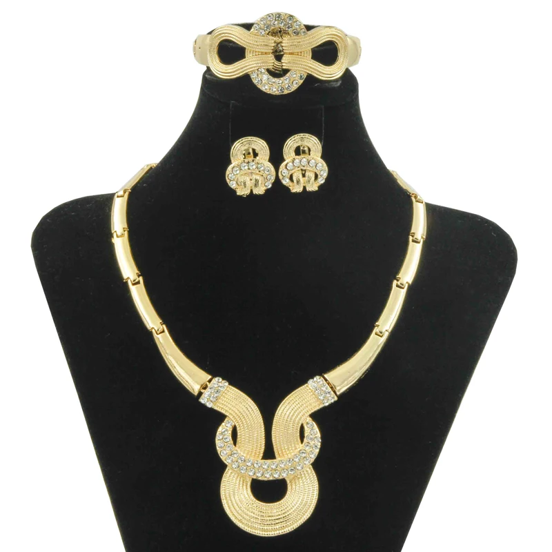 

Dubai New Fashion Creative Gold Jewelry Set Charm Crystal Necklace Earrings Chinese Jewelry African Wedding Jewelry Set