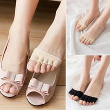 Silicone Anti-slip Lining Open Toe Sock Women Soft Heelless Liner Cotton Socks With Invisible Forefoot Cushion Foot Pad Socks