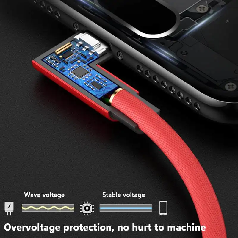 Usb-кабель 2A для быстрой зарядки и синхронизации данных, двойной локоть плетеный кабель для передачи данных 0,25/1 M/2 M синий для samsung Xiaomi Phone