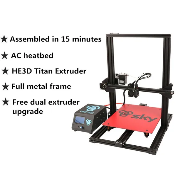 Special Price HE3D sky 3D Printer with Titan extruder 95% assembled Full Aluminium Frame high precision Large printing size impresora kit