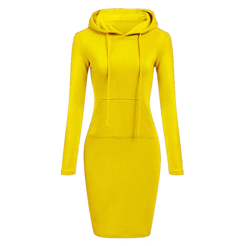 

2019 fashion hooded drawstring fleece ladies dress autumn and winter warm dress ladies hoodie sweatshirt dress