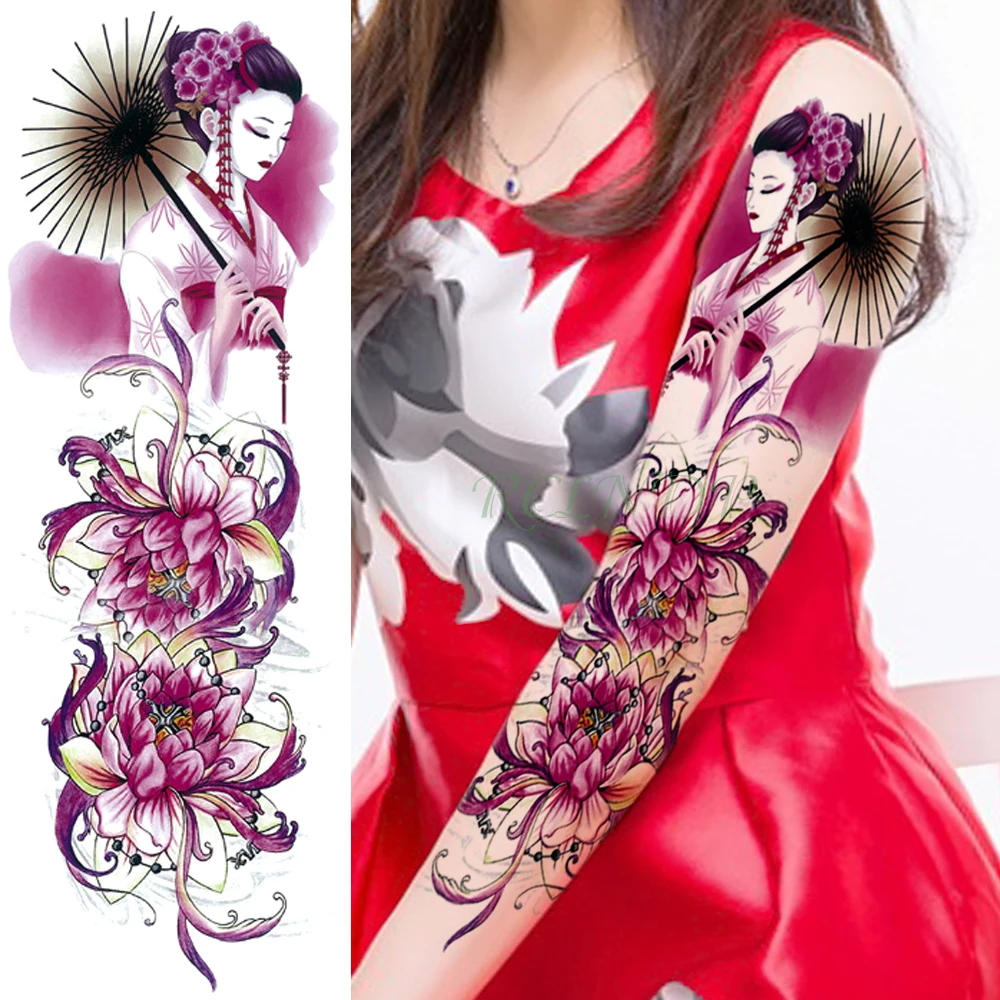 Waterproof Temporary Tattoo Sticker carp fish flower full arm fake tatto flash tatoo sleeve large size for girl men women lady