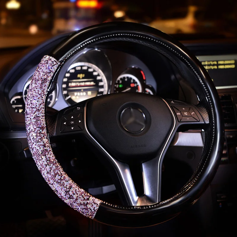 Чехол на руль для женщин кожаный чехол со стразами 38 см|car steering wheel cover|designer coverssteering