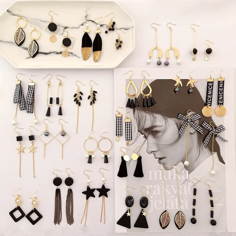 

MuHan New Fashion Black Tassel Earings Personality Drop Earrings for Women Handmade Design Long Earrinngs Ribbon Dangle Jewelry