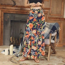 Moda jihan Для женщин юбки коплект летней длинная юбка из шифона с большим подолом в стиле «Бохо Стиль женские пляжные юбки сторона Разделение голубой туристический пуговицы для юбки