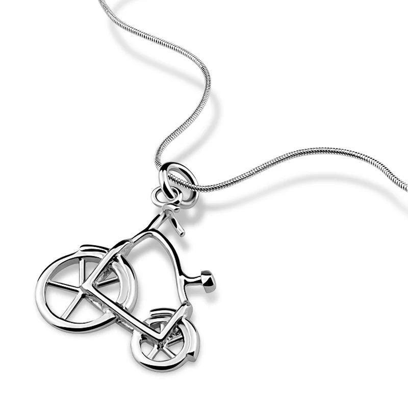 

Fashion sterling silver woman's silver necklace. Solid 925 Silver Bike Pendant Silver snake chain. Cycling Athlete Jewelry Gifts